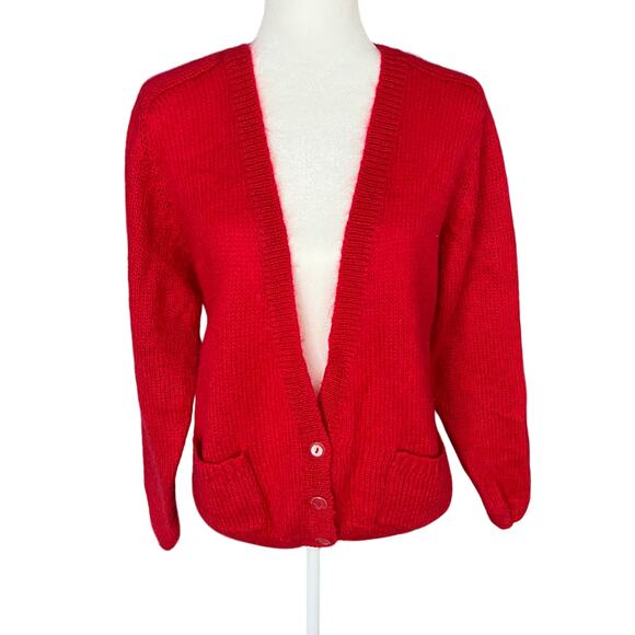 Vintage Penbrooke Lane Red Mohair Cardigan Large Casual Grandmacore - Picture 1 of 6
